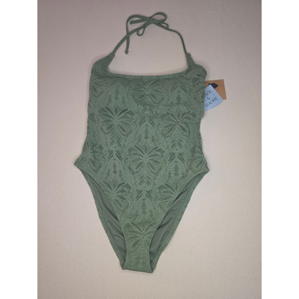 Shade & Shore Scoop Neck One Piece Swimsuit Green Medium NWT